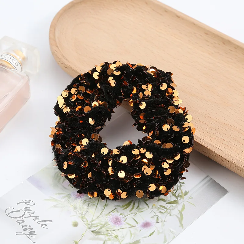 Summer flower vintage sequined large intestine hair ring girls fashion stretchy hair scrunchies