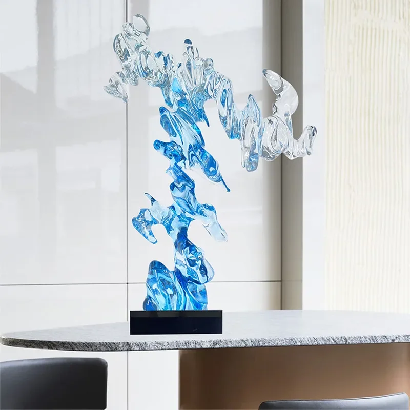Abstract Taihu Stone Sculpture Transparent Resin Art Ornament for Villa Entrance Soft Decoration Modern Home Decor Artwork