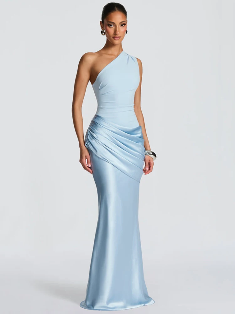 القطب الشمالي أنيقة الساتان سليم الساتان فستان طويل المرأة مثير خارج الكتف عارية الذراعين نادي الحفلات فستان سهرة شتاء جديد Vestidos 2026 #5