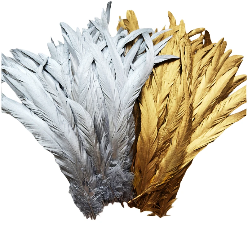 100pcs Silver Gold Rooster tail Feathers for Crafts Plumas 25-30cm Chicken Feather DIY Sewing Clothing Party Decorations