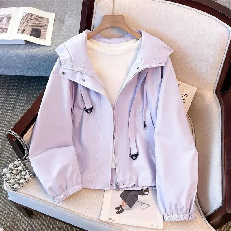 Korean Women Short Windbreaker Jacket Spring Autumn Female Loose Fitting Tops Coat New Ladies Solid Color Windbreaker Outerwear