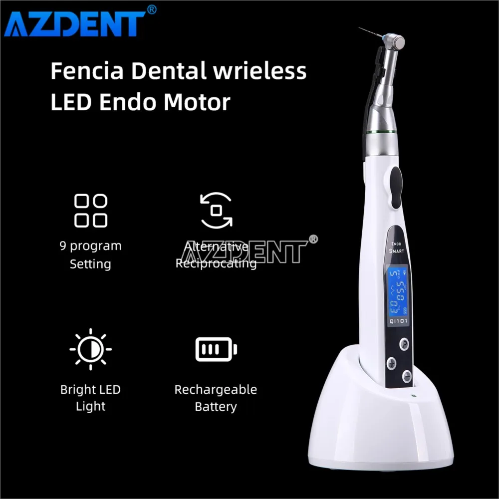 AZDENT-Motor Endo inalámbrico Dental, terapia inteligente de conducto radicular con lámpara LED, herramienta de odontología endodóntica de contraángulo estándar 16:1