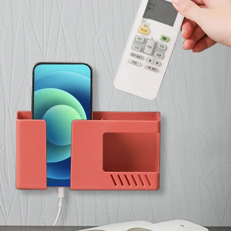 

Punch-free Mobile Phone Holder Wall Mount Stand Remote Control Organizer Storage Box Charging Bedside Container Rack