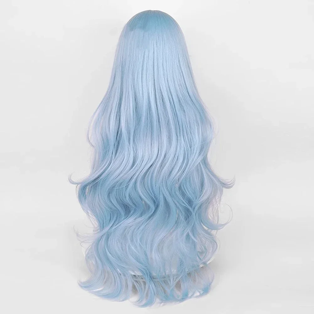 RANY Wig sintetis wanita, rambut palsu panjang bergelombang biru Anime Cosplay tahan panas untuk pesta