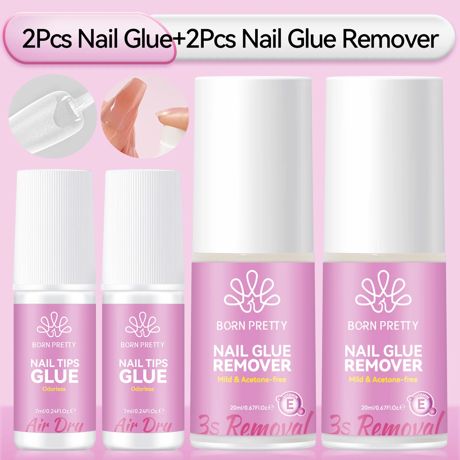 Nascido bonito dicas de unhas cola & removedor de cola conjunto gel unha polonês dicas de unhas falsas embeber fora uv imprensa em unhas arte do prego 7ml verniz