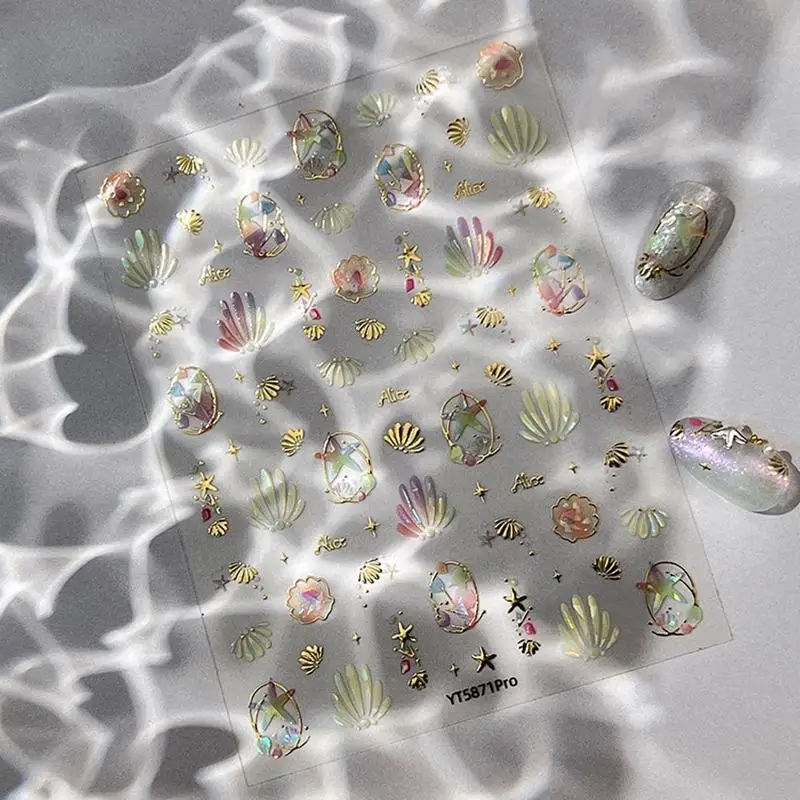 Urocze naklejki na paznokcie, ozdoby do paznokci, złote naklejki 5D z podwójną warstwą, muszelki, rozgwiazdy, naklejki do zdobienia paznokci, dekoracje do paznokci, akcesoria do paznokci.