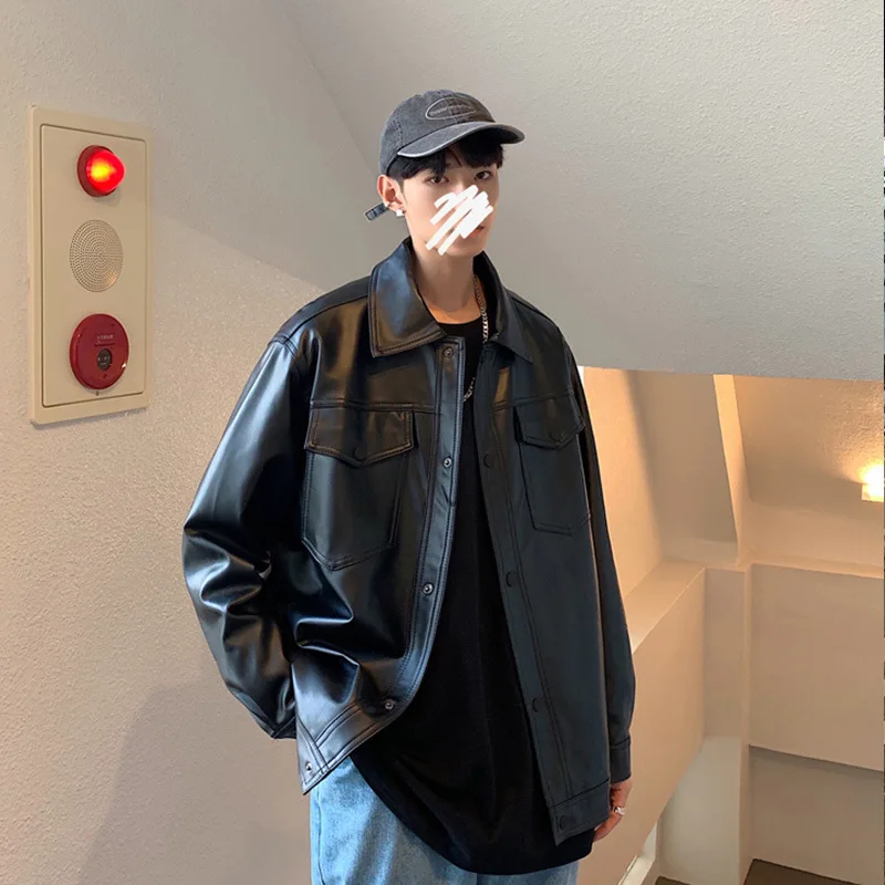 Leather Jacket Men Handsome High Street Hip Hop Clothing Baggy