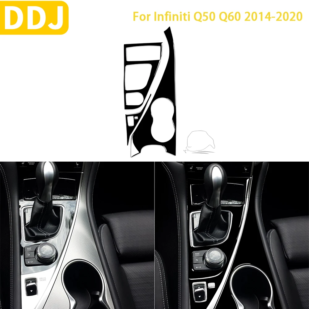 For Infiniti Q50 Q60 2014-2020 Car Accessories Plastic Black Interior Gear Drive Cupholder Panel Set Trim Sticker Decoration