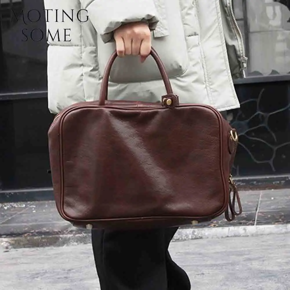 

Motingsome Retro Woman Bag Shoulder Crossbody Handbag Top Quality Thick Cow Leather Brief Case Luxury Lady Boston Purse 2024 New