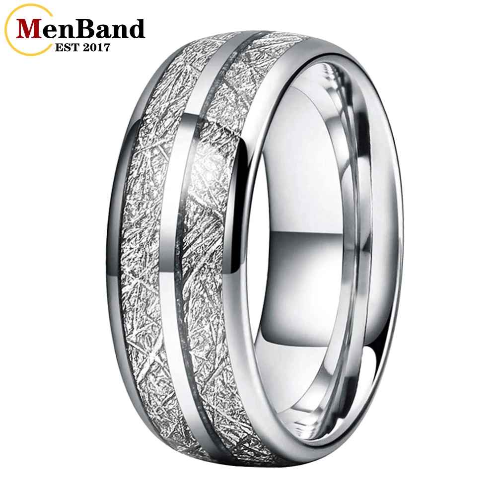 

MenBand 6MM 8MM Tungsten Wedding Band Ring with Double Groove White Meteorite Inlay Comfort Fit Ring for Men And Women