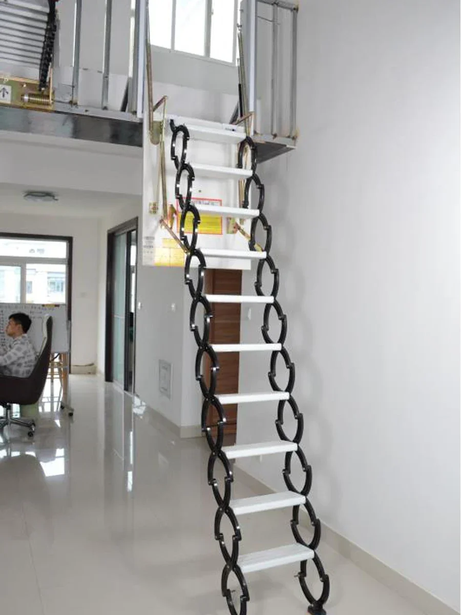 Side-Mounted Attic Retractable Staircase Foldable and Hoisting Stairs Home Duplex Villa Indoor Stretch Invisible Ladder Small