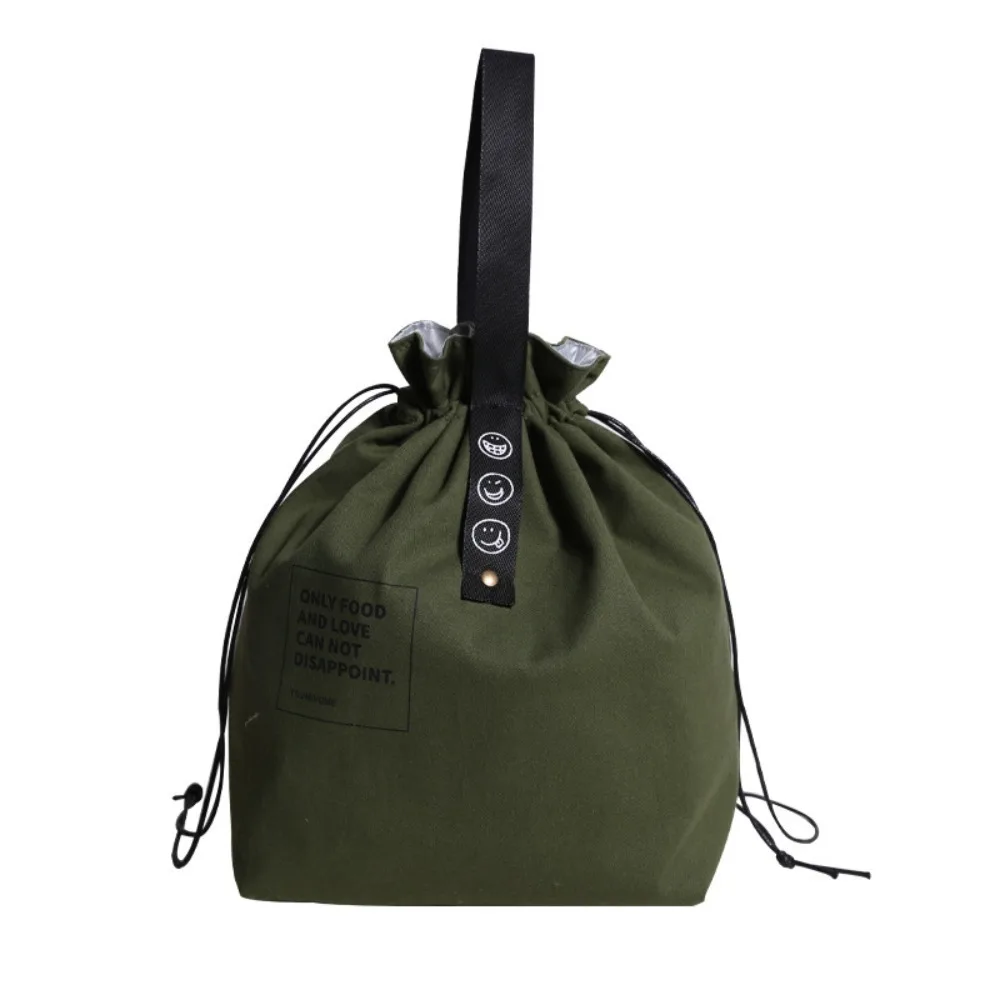 

New Canvas Picnic Container Fresh Keeping Drawstring Design Lunch Bag Insulated Thermal Bag Outdoor