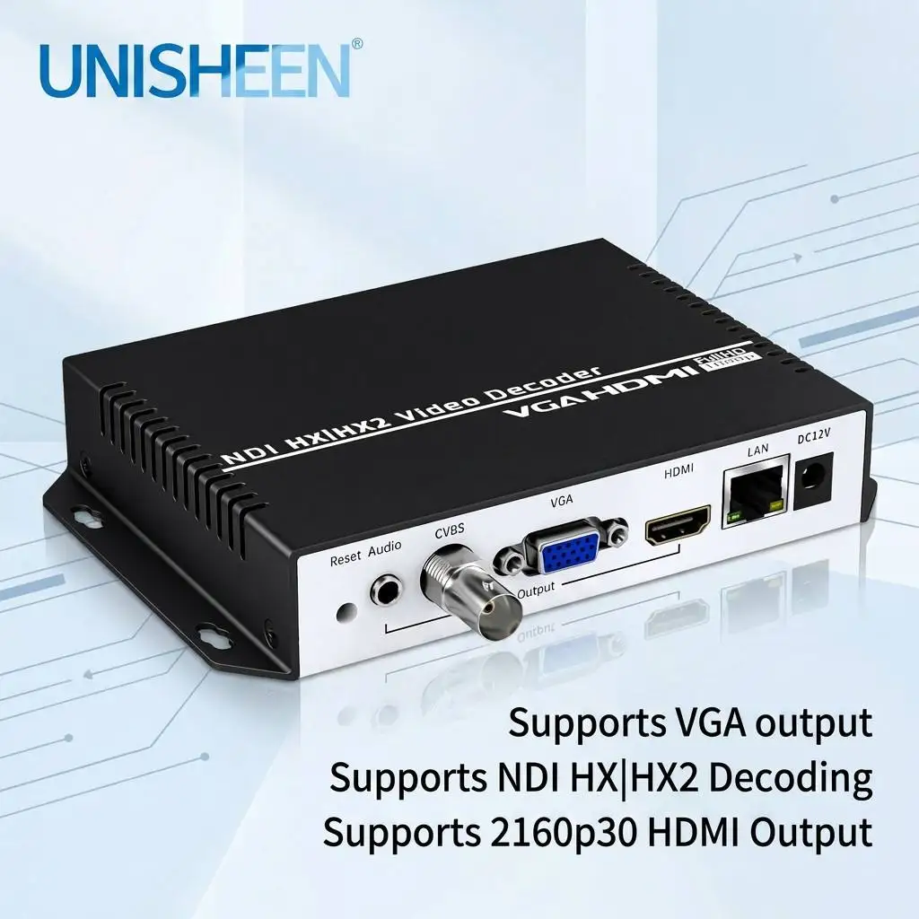 Unisheen JM3500C-NDI Reliable 4-Channel 4K NDI HX2 IP to HDMI VGA Video Decoder With Low Latency Support PIP Crop OSD