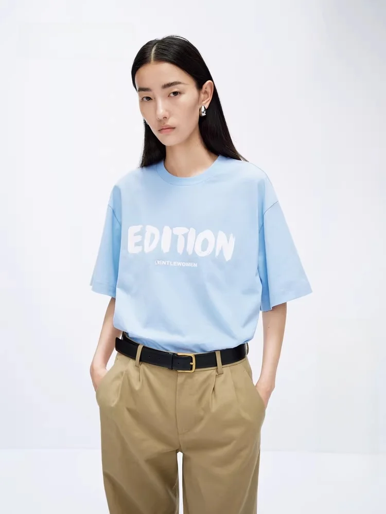 

Artistic Letter Print Cotton T-irt Women's Loose ort Sve round Ne Pure Cotton Casual Top Edition T-irt
