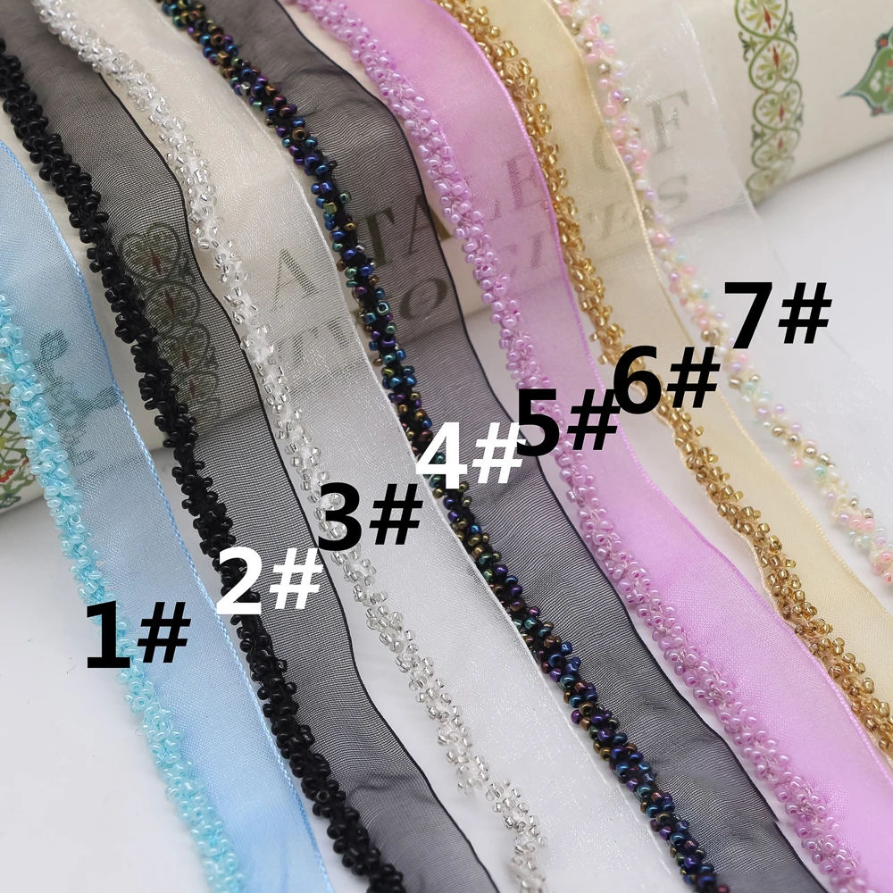 1.5Cm Single-Sided Beaded Lace Trim Ribbon For Diy Clothing Sleeves Edgings Embellishment Accessories And Sewing Supplies