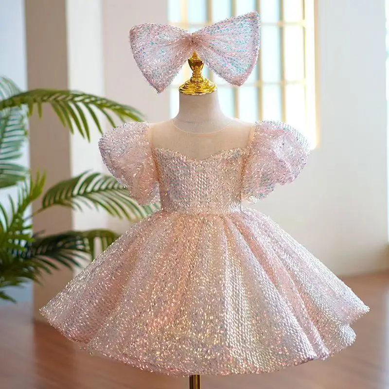 

Kids Sparkly Sequin Formal Dress Toddler Girls 1st Birthday Outfit Piano Recital Host Pageant Party Tutu Dress for 80-140cm