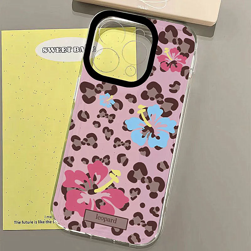 귀여운 나비 리본 레오파드 프린트 TPU 폰 케이스 (아이폰 17, 16, 15, 14 플러스, 프로 맥스, 12, 11, 13, X, XS, XR, 7, 8 플러스, 17 에어용 투명 커버)