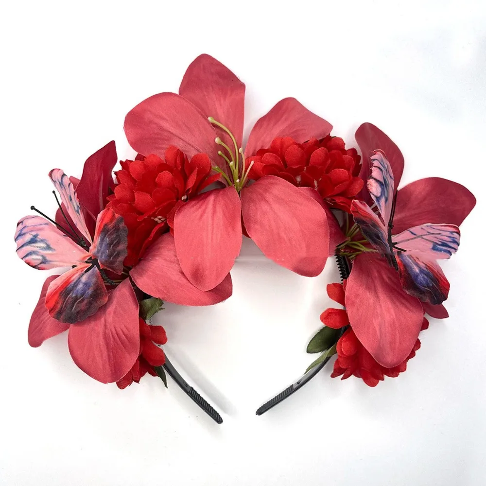

Sweet Simulation Flower Hair Hoop Garland Butterfly Floral Crown Hairband Headdress Elegant Carnival Hair Accessories