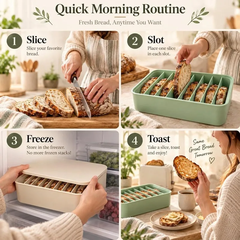 11 Compartment Food Grade Silicone Bread Freezer Container With Lid, Biscotti Baking Mold, Fridge Storage Box