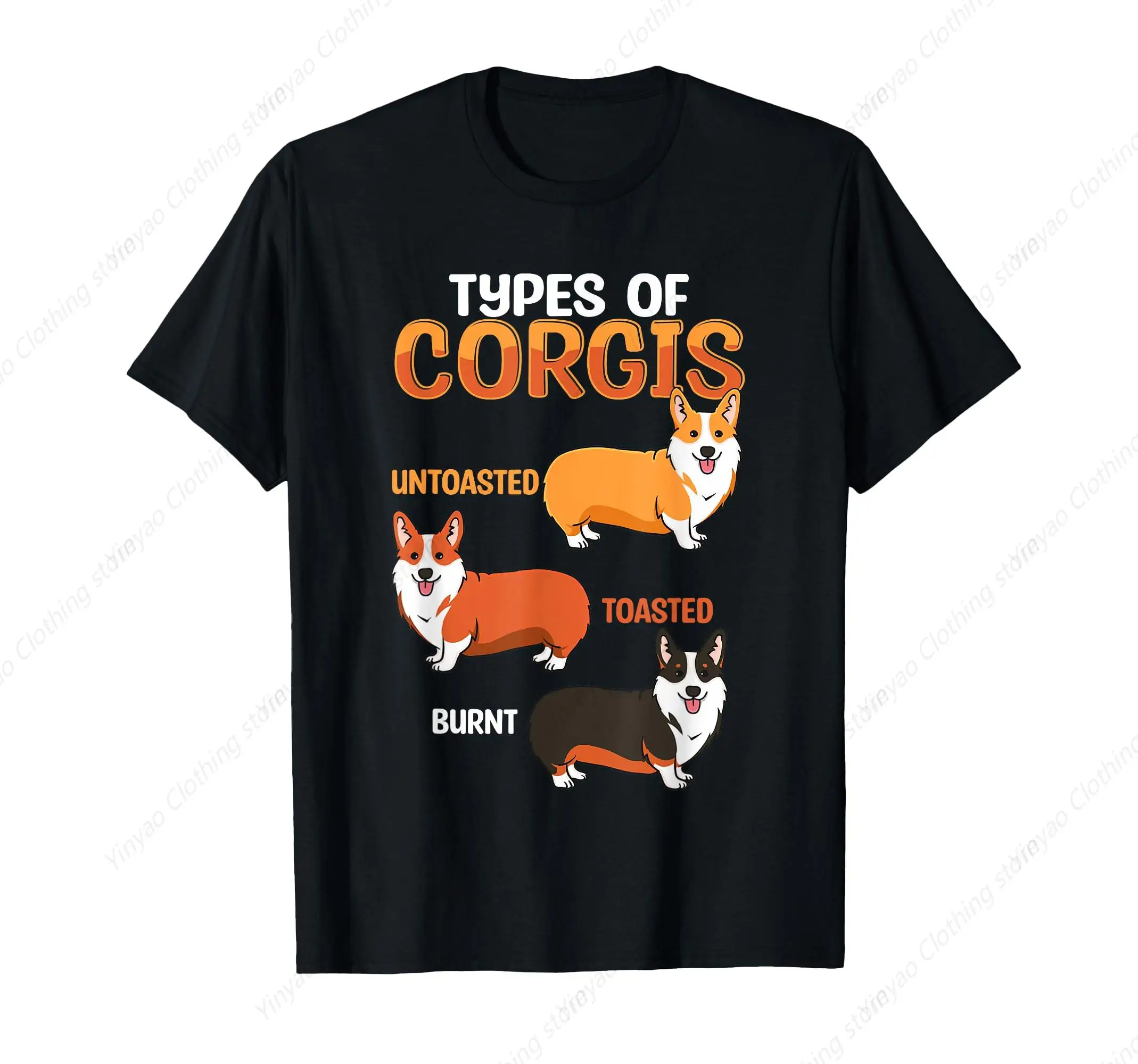 Funny Corgi Dog Type Printed Shirt Unbaked Burned Cute Dog Corgi Dog T-Shirt Cotton Black Loose T Shirt