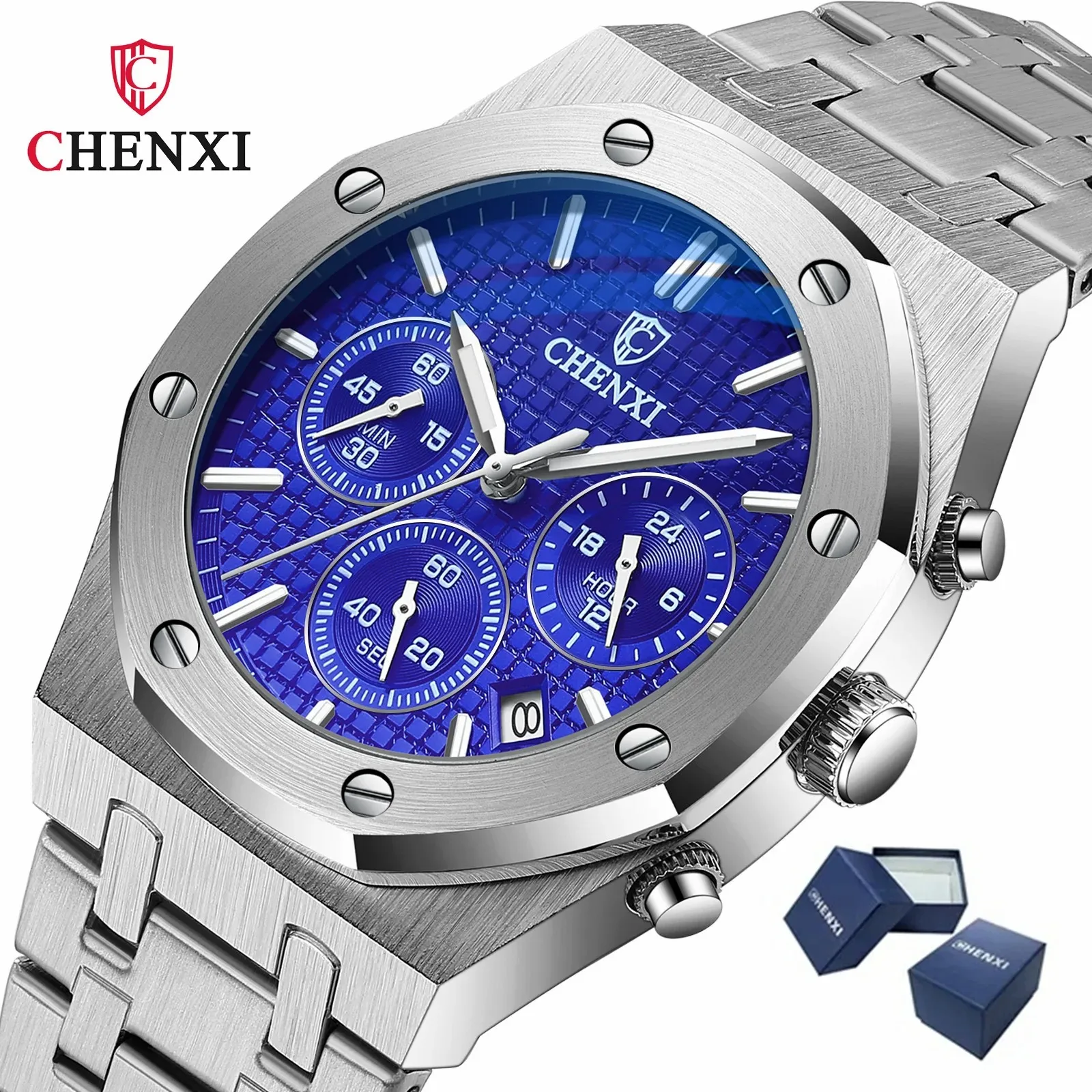 CHENXI 948 marca superior de lujo reloj de pulsera con fecha automática para hombre deporte impermeable reloj multifunción cronógrafo reloj de acero inoxidable