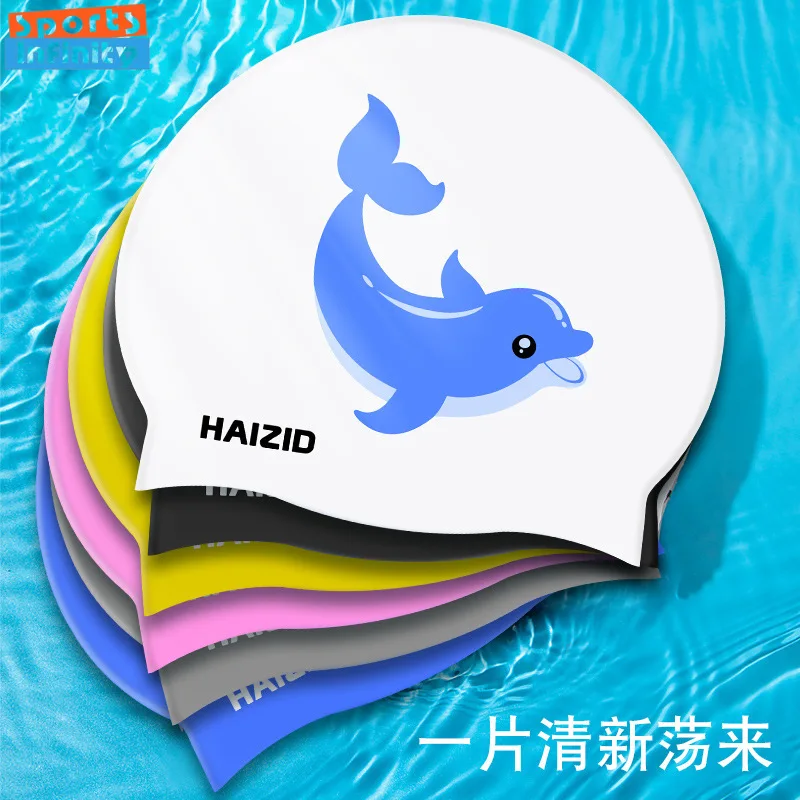 Children's Swimming Caps Cartoon Dolphin Pattern Professional Swimming Caps for Kids Waterproof Silicone Swimming Cap Swim Cap