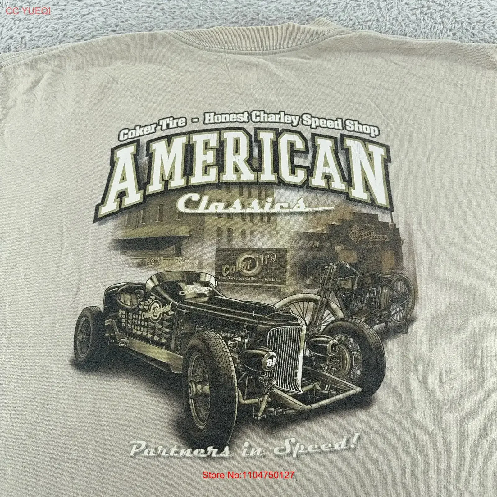 Camiseta clásica americana para hombre, talla 2XL, Coker Tire Honest Charley Speed ​​Shop, diseño gráfico de ropa de diseñador vintage lavada