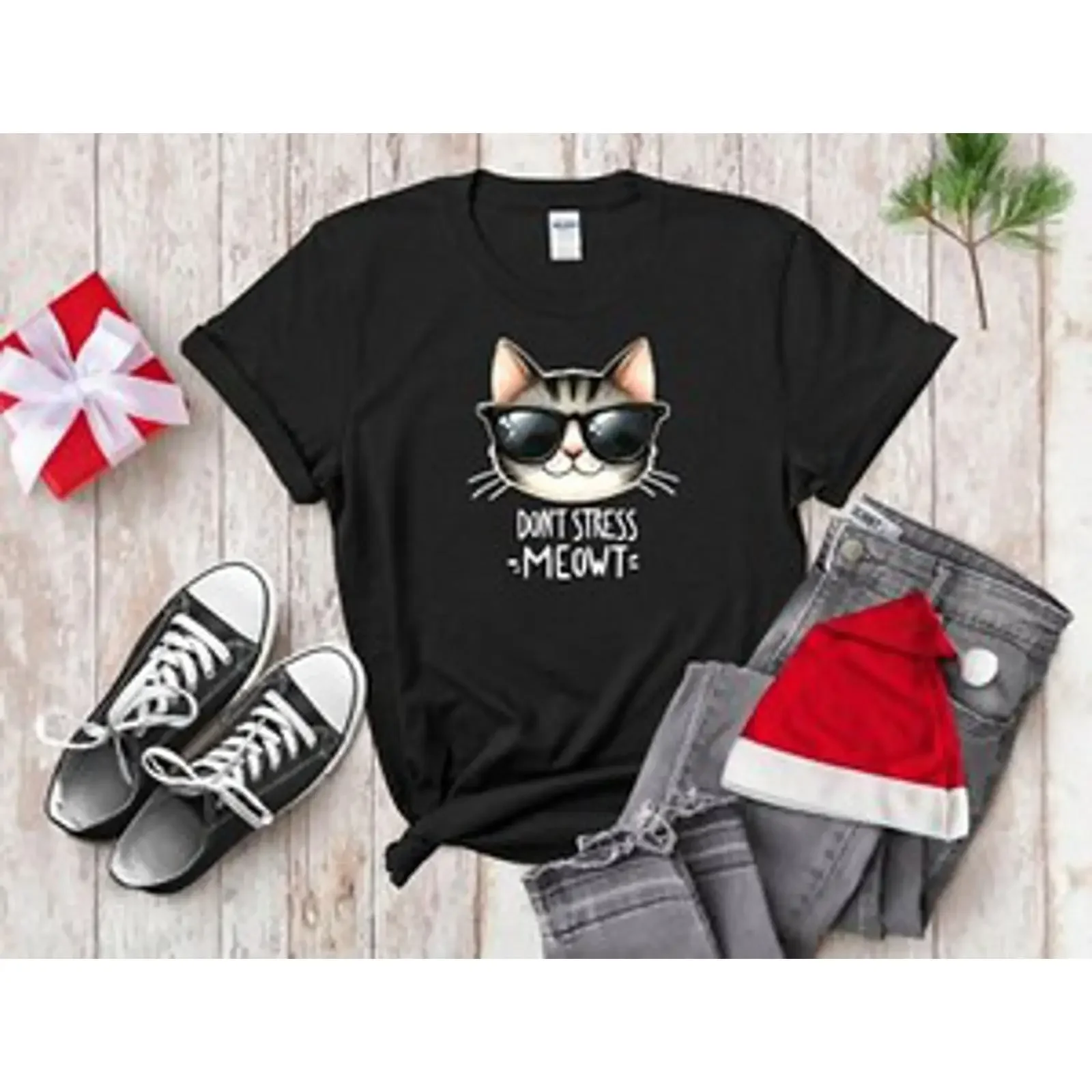 Don't Stress Meowt T Shirt lustig Herren Damen Baseball 4312 vintage Washed Casual homme Versatile fashion Stylish Stretched