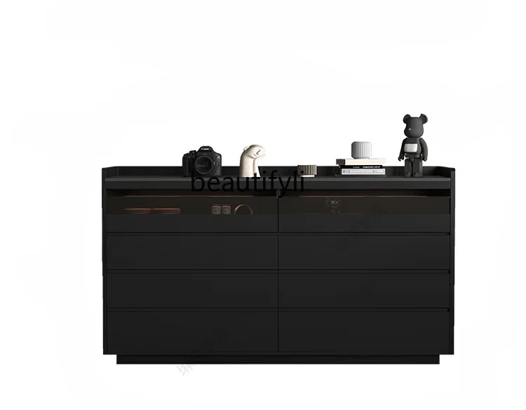 

Italian Minimalist Solid Wood Chest of Drawers Bedroom Storage Wall Chest of Drawer Modern Minimalist Black Locker