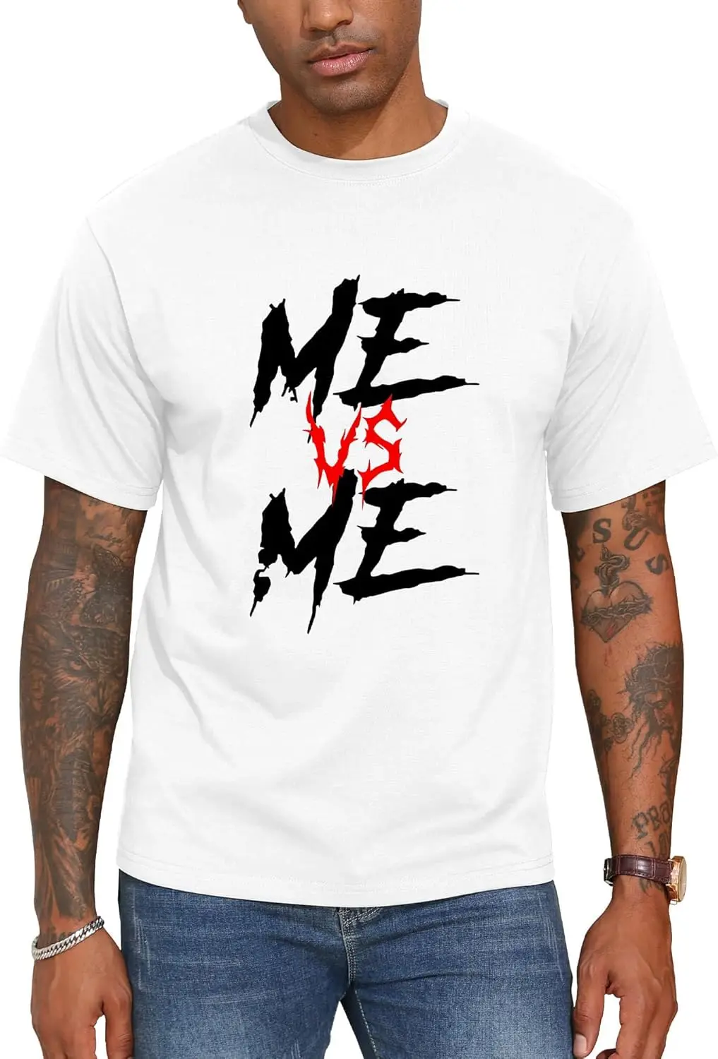 Men's Tee Inspirational 100% Cotton Casual Top | Vs Me Graphic – Bold & Powerful Inner Strength Design. 100% Cotton Trendy Y2K Short-Sleeve Tee – Soft, Quick-Drying, All Occasion Casual  Suitable For Concert Party Hanging Out Sightseeing Trip