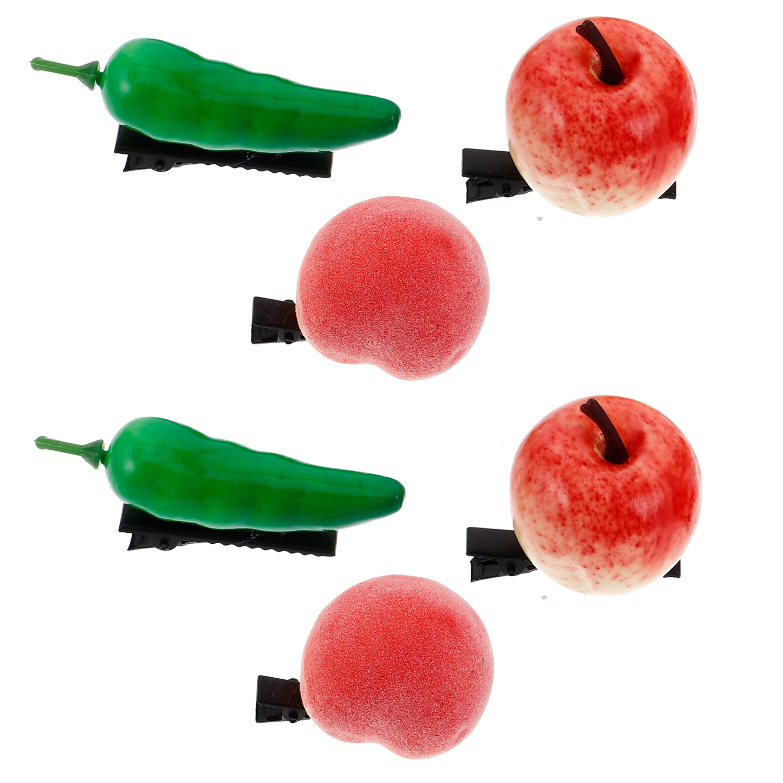 

6pcs Fruit Hair Faux Chili Pepper Peach Apple Hairpins Vegetable Design Accessories Durable Simulation Hair Clips