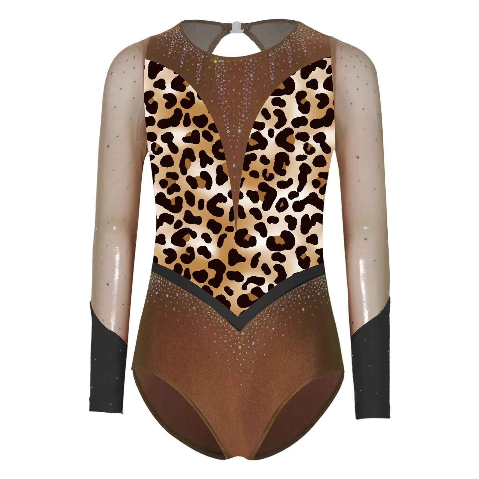 Maillot de Ballet para Niñas con Pedrería Brillante, Manga Larga, Diseño de Retazos y Aberturas, para Gimnasia Rítmica, Patinaje y Danza