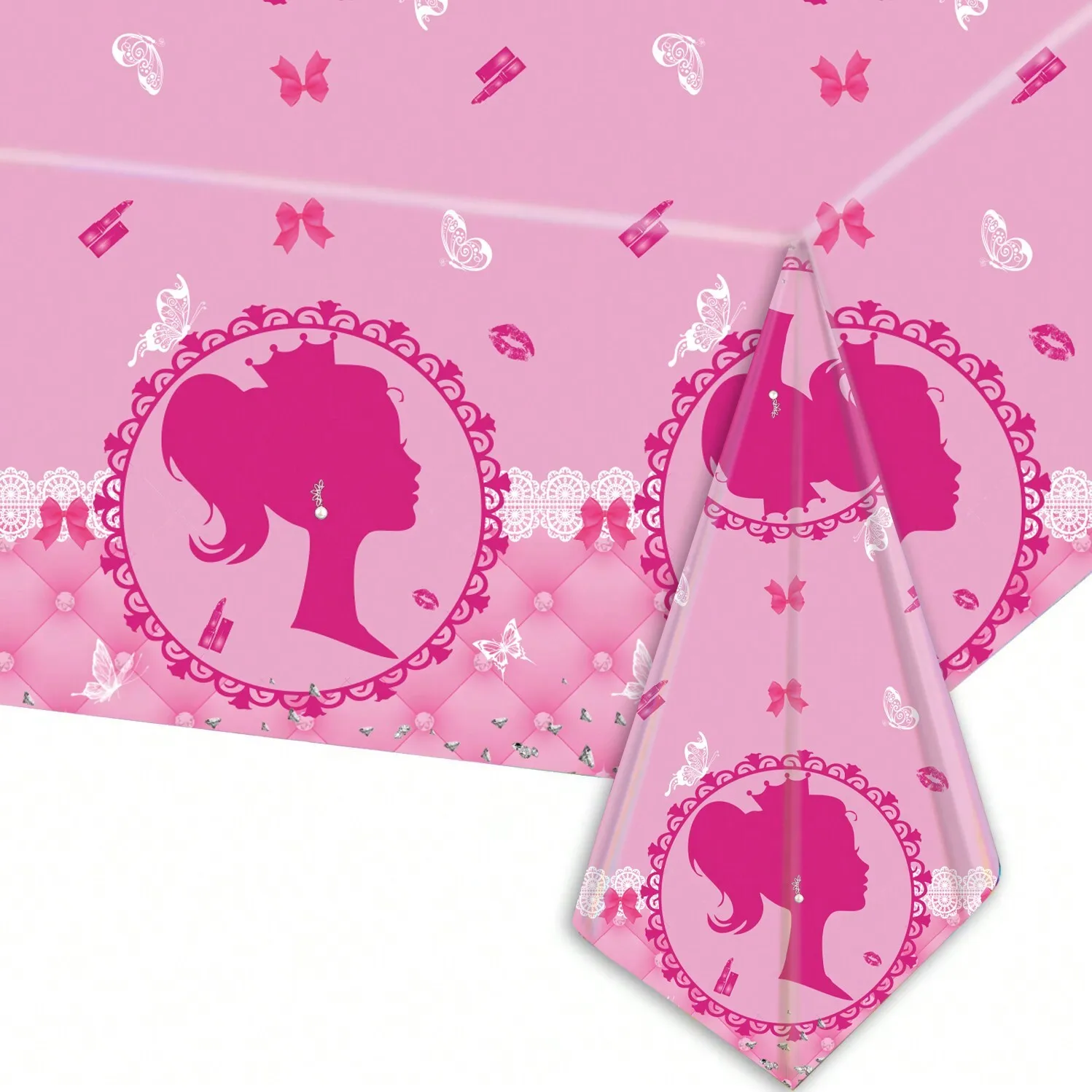 

Pink Silhouette Pattern Disposable Plastic Tablecloth 54x108in for Birthday Party Decor