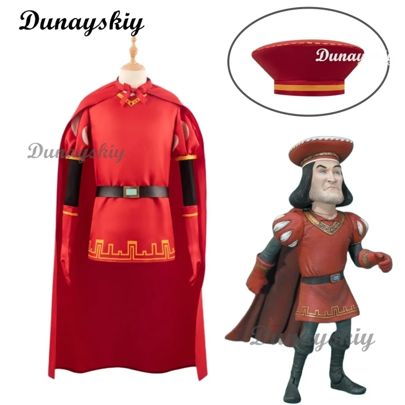 

Lord Farquaad Cosplay Cloak Glove Hat Set Anime Costume Uniform Medieval Cosplay Halloween Party Red Outfit For Women Men