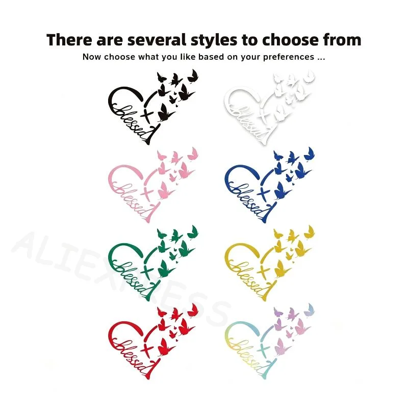 [C] 2pcs Text Blessing And Butterfly Stickers Suitable For Car Interior Decoration Car Rearview Mirror Decoration Stickers