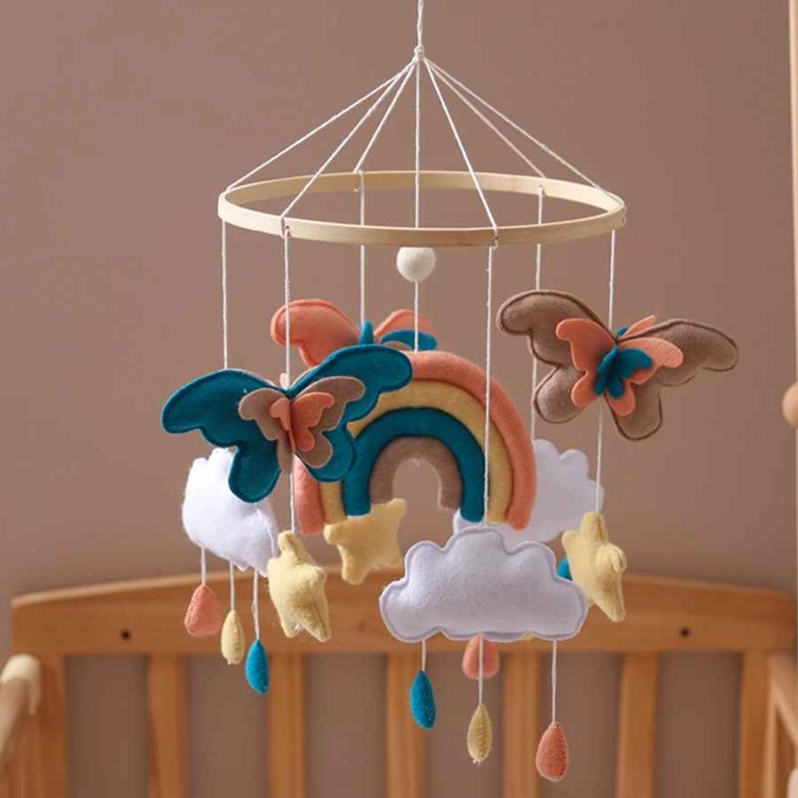 

Rainbow Butterfly Bed Bell Mobile Baby Bed Bedroom Wind Bell Pendant Baby Bed Decoration Soothing Toy