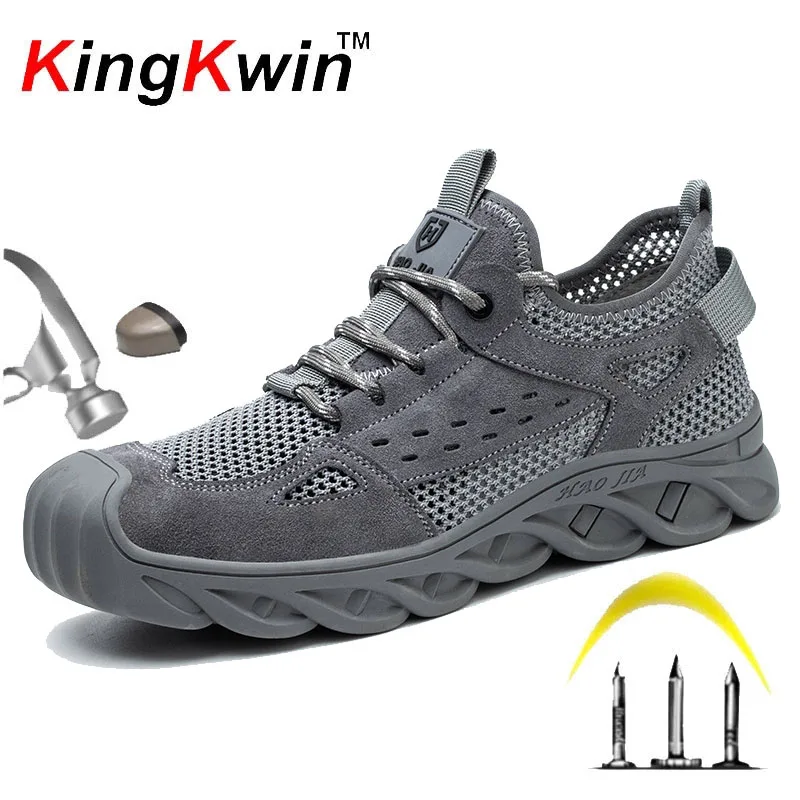 Work Safety Shoes Steel Toe Anti-puncture Indestructible Men Safety Boots Kevlar Insole Suede Leather Upper Work Sneakers