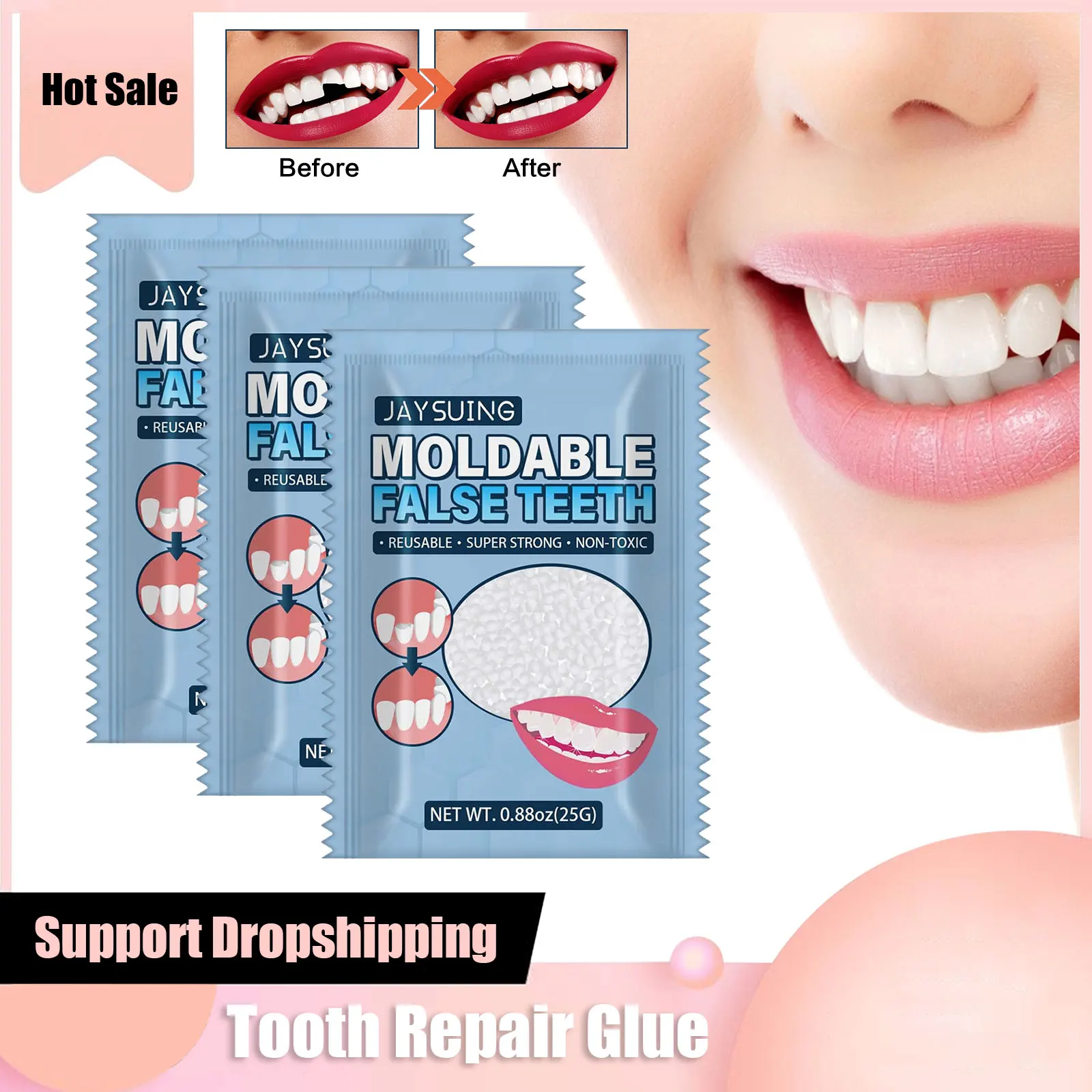 Temporary Teeth Repair Glue Shapeable Moldable FalseTeeth Solid Gaps Filling Resin Tooth Repair Glue Safety Dental Supplies