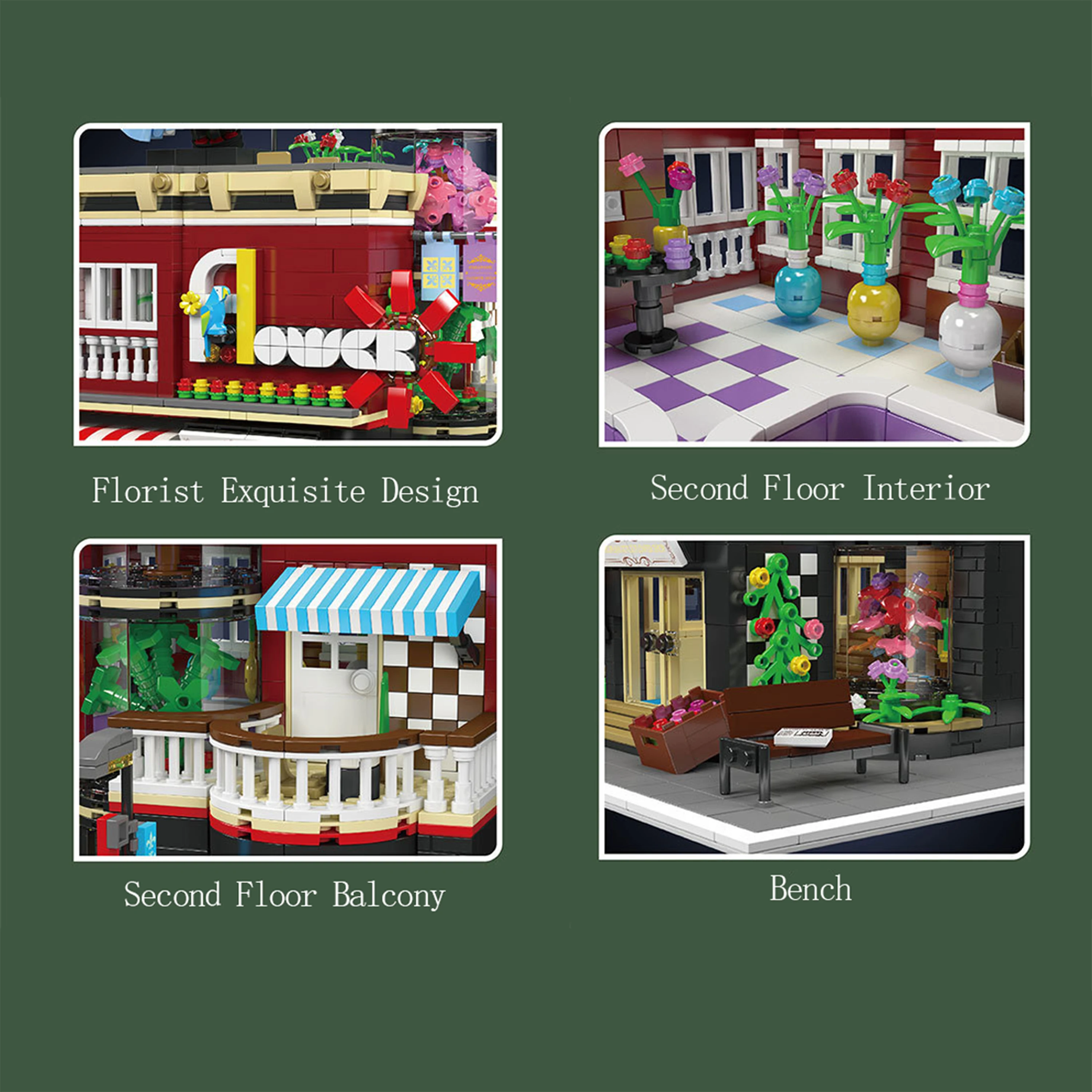 City Street Architecture Flower Shop Blocchi educativi fai-da-te Assemblaggio Giocattolo Regalo per bambini Compatibile