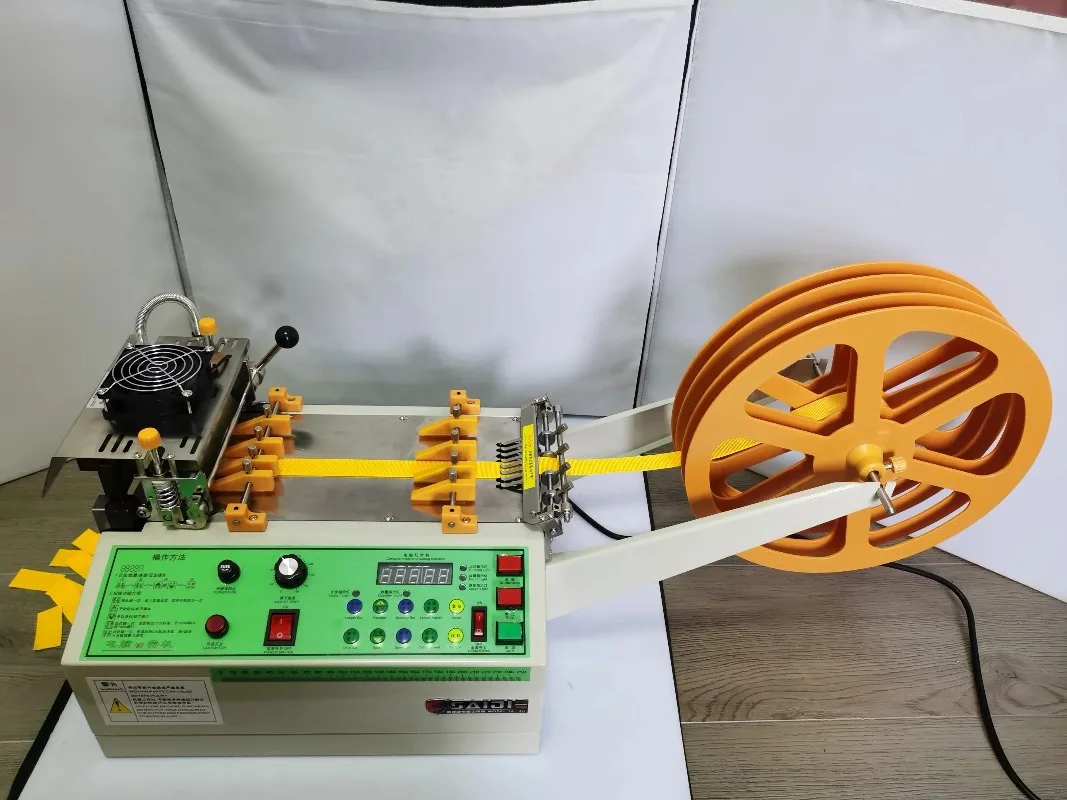 

140C Computer automatic Cloth belt cutting machine Hot and Cold Knife magic adhesive belt zipper webbing elastic belt cutter