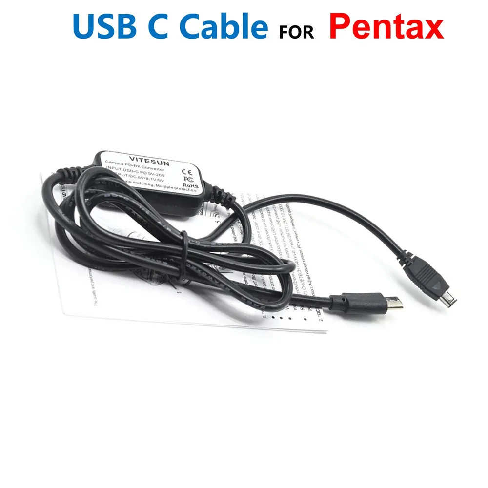 USB C كابل K-AC50 D-AC50 KAC50 المحمول محول الطاقة PD ل Pentax K-AC132 K-1 K5 K7 K10D K20D K645D K645Z K-3 كاميرا