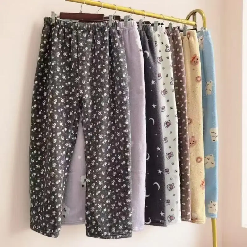 

Женские пижамные штаны, зима-осень, утепленные теплые флисовые штаны, коралловый бархат, милая одежда для отдыха, одежда для сна, домашняя одежда для девочек