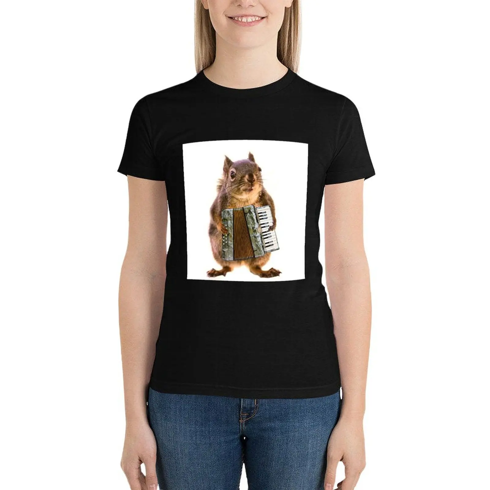 

Squirrel Playing an Accordion T-Shirt summer top funny kawaii clothes t shirt dress Women