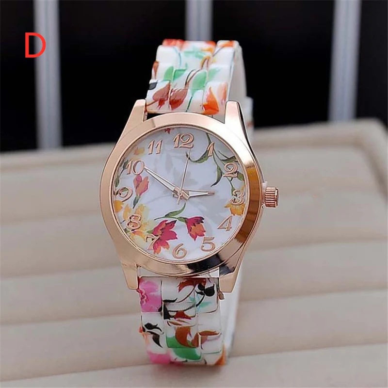 Women Girl Watch Silicone Printed Flower Causal Quartz Wrist Watches Uniquely designed watches Party watch часы муржские