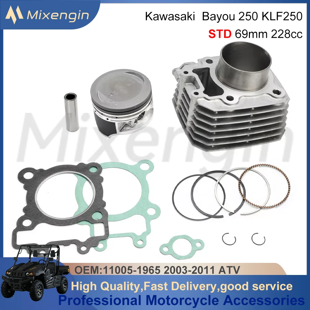 

STD 69mm ATV 228cc Engine Parts Cylinder Piston gasket Rebuild Overhaul Kit for Kawasaki Bayou 250 KLF250 11005-1965 2003-2011