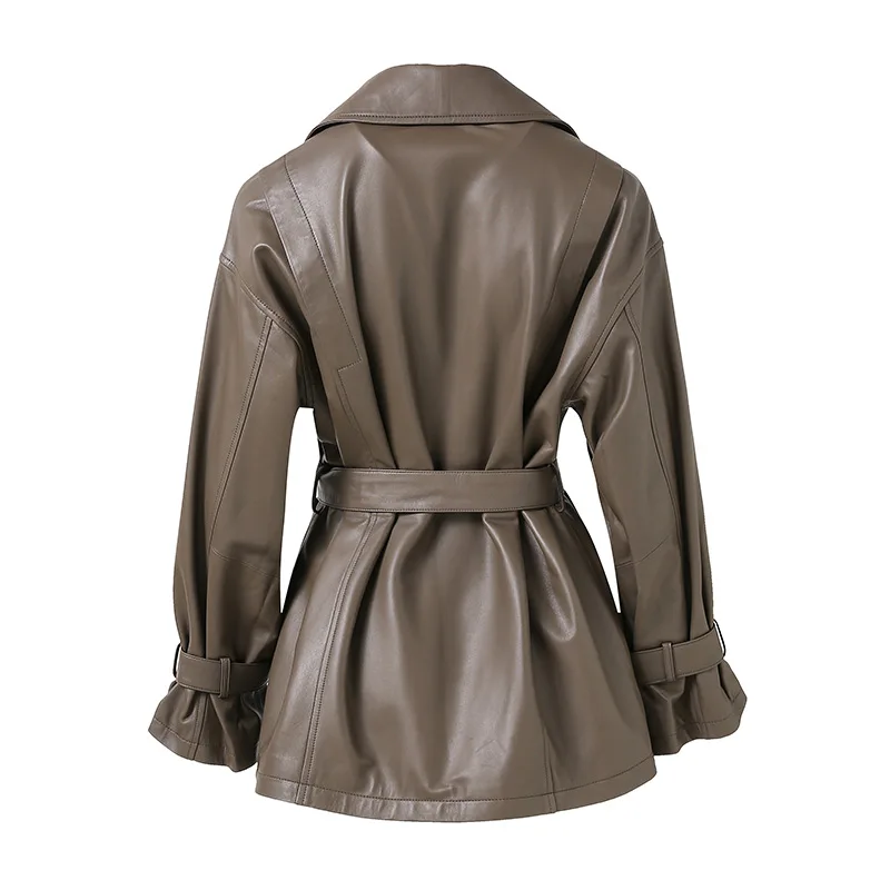 2023 Sheepskin Leather Jackets Women Soft Genuine Lambskin Coat With Belt For Spring Autumn