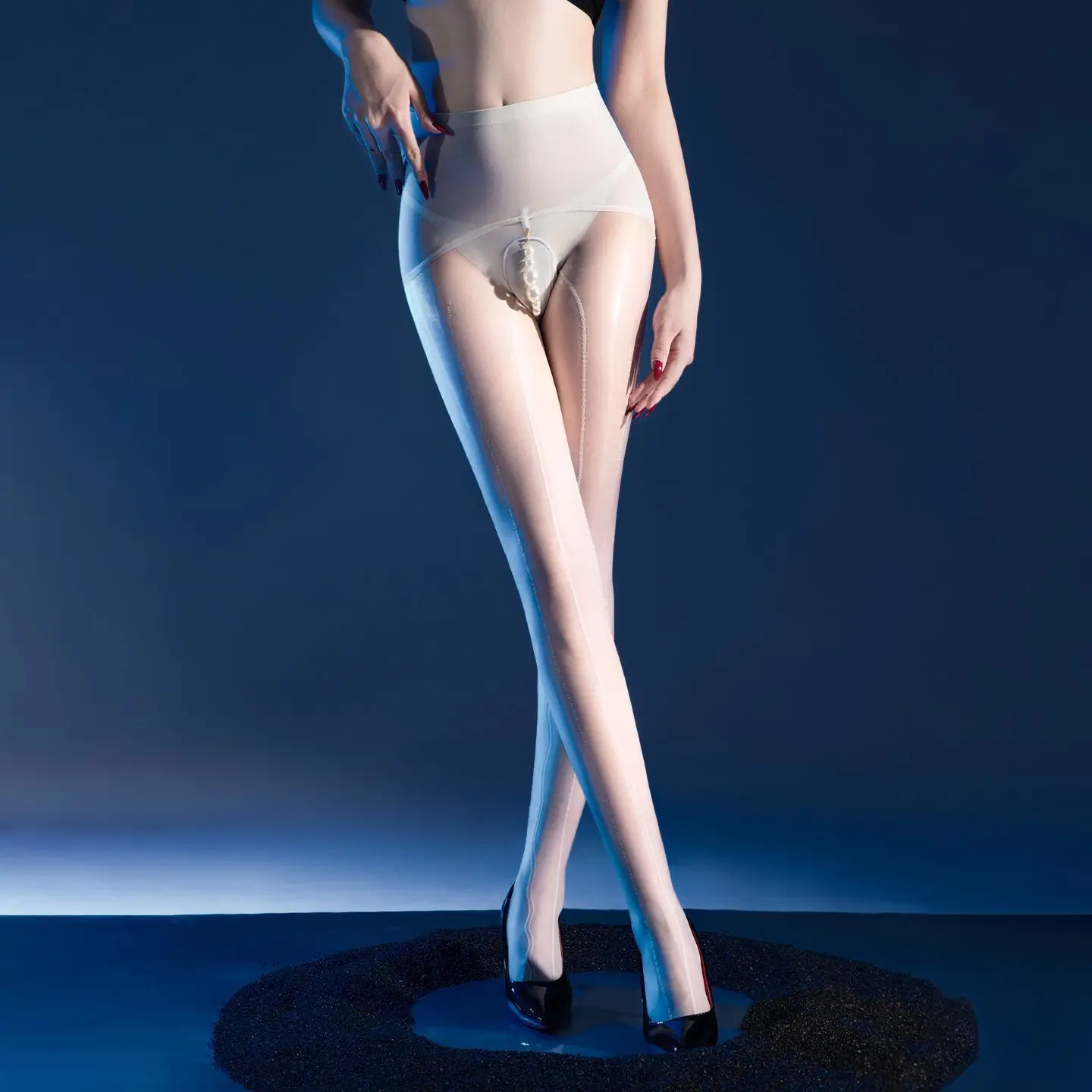 Within75kg Open Pearl Ultra Thin Pantyhose Sheer Stockings High Waist See Through Sexy Leggings Tights