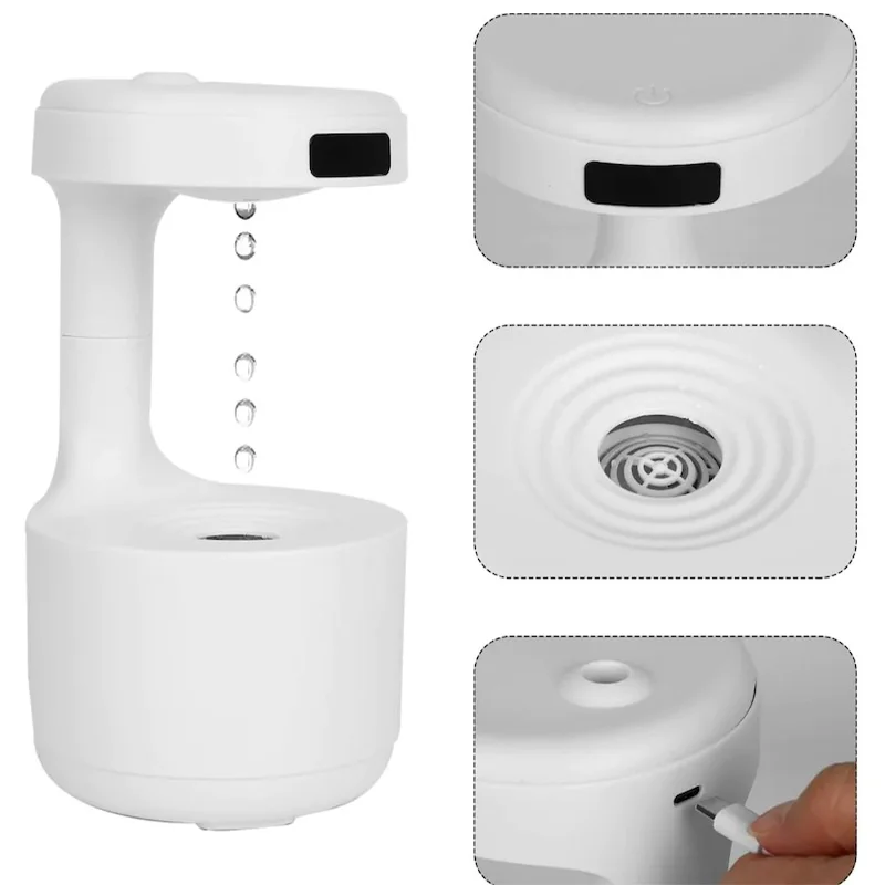 Portable anti-gravity humidifier USB night light household water drop atomizer ultrasonic fine mist h2o diffuser