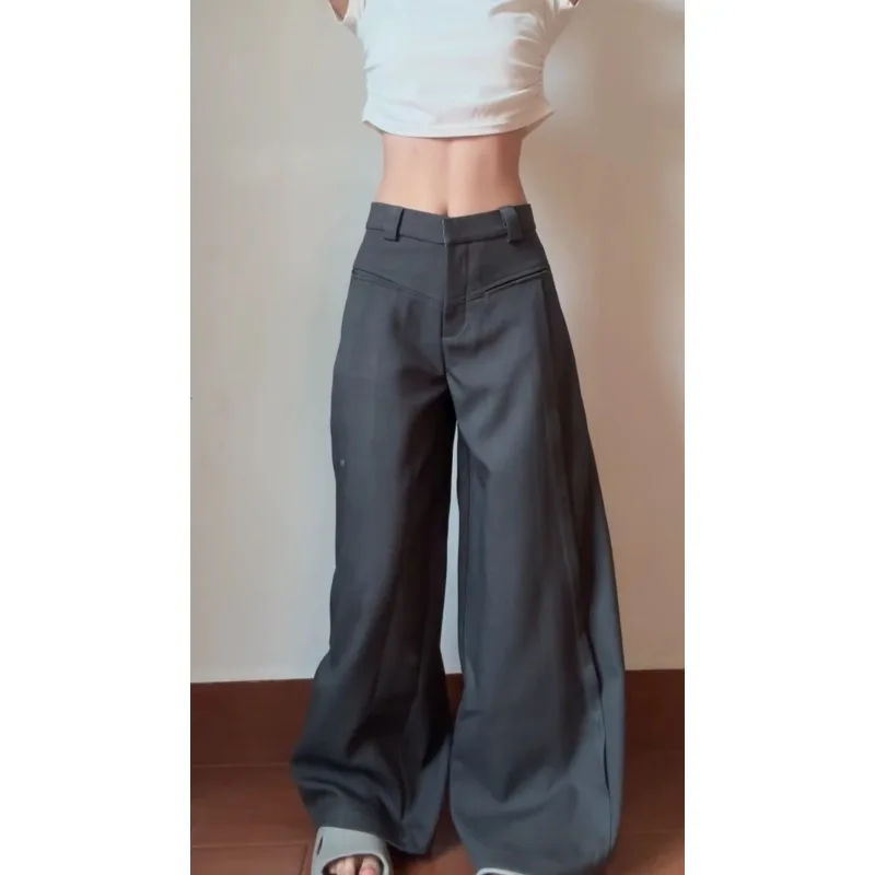 Women Suit Pants 2025 Spring Autumn New Grey Dress Slacks High Waisted Wide Leg Plus Size Drapey Lazy Vibe Floor Length Pants