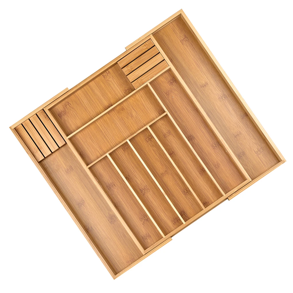 Bamboo Utensil Drawer Organizer Expandable for Cutlery Silverware 6 Slot